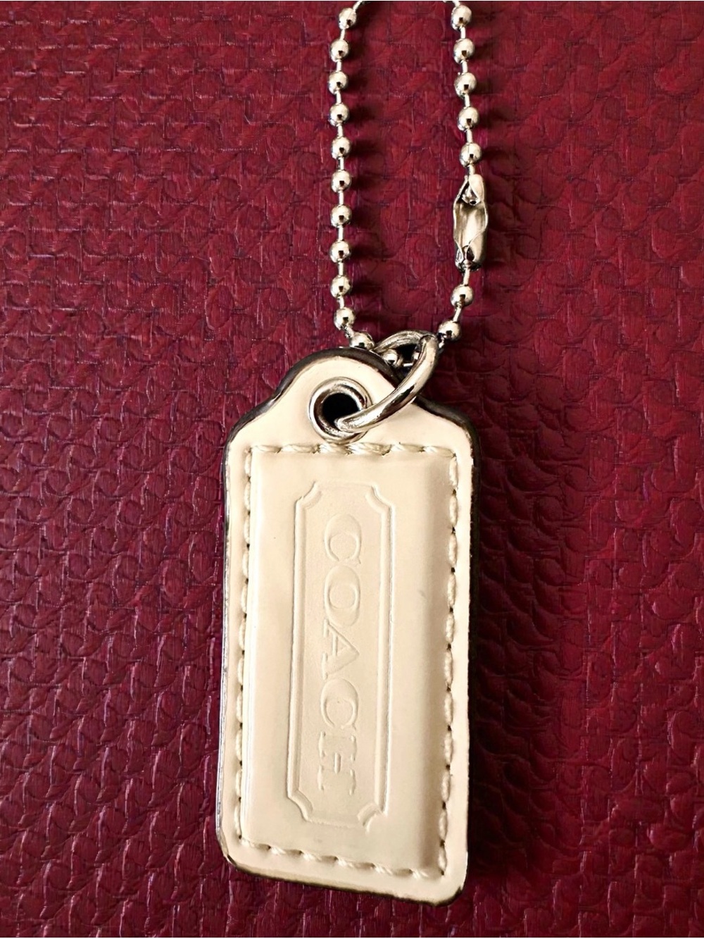COACH Leather Hangtag | Bag Charm in Cream with Embossed Logo
